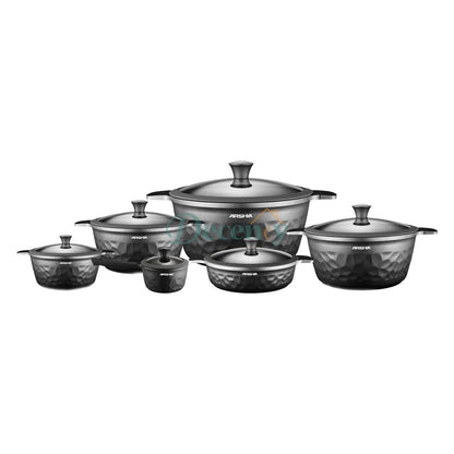 die cast cookware set 10 pcs  Arshia non-stick cookware silver  premium aluminum cookware set  10 piece kitchen cookware set  durable non-stick pots and pans