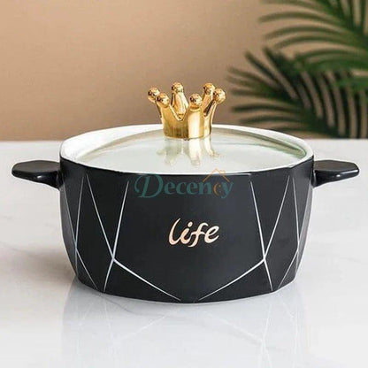 Luxury Crown Lid Ceramic Soup Bowl with Handles – 1 Piece (1200ml)