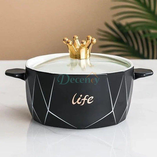 Luxury Crown Lid Ceramic Soup Bowl with Handles – 1 Piece (1200ml)