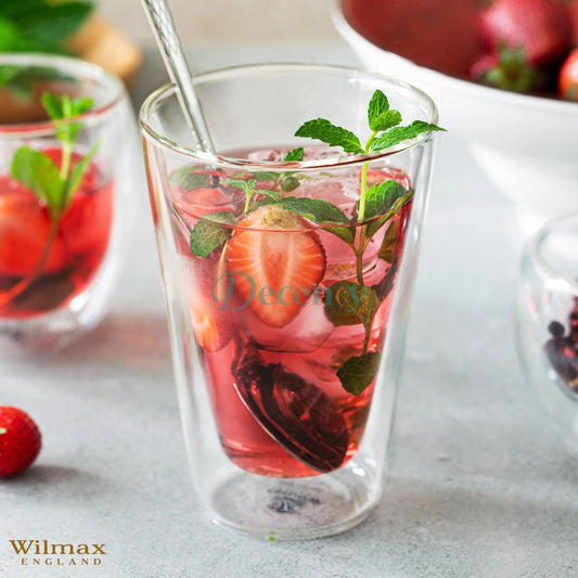 Wilmax double wall glass 300ml  thermal insulated glass tumbler  borosilicate double wall cup  heat resistant coffee glass  stylish insulated tea glass