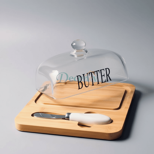 Wooden Butter Dish with Glass Lid
