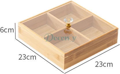 Generic Elegant Wooden Serving Tray with Protective Lid for Snacks and Sweets, 4 Grids