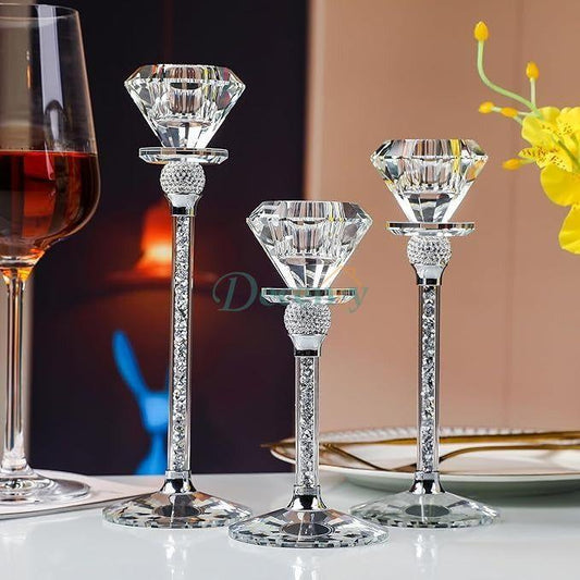 Elegant Long Crystal Candlestick with Diamond Head