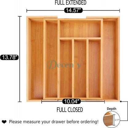Luxury Bamboo Cutlery Organizer Drawer Tray – Adjustable Wooden Kitchen Utensil Divider