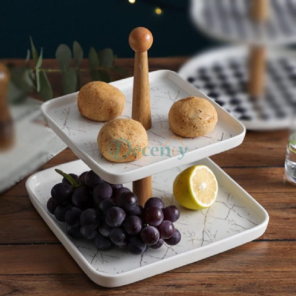 Porcelain Wood Double-Layer Fruit Plate Square Dried Fruit Plate