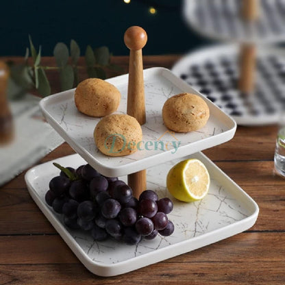 Porcelain Wood Double-Layer Fruit Plate Square Dried Fruit Plate