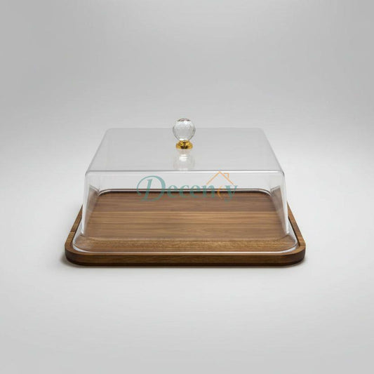 Wooden Cake Dish With Acrylic Lid (Large)