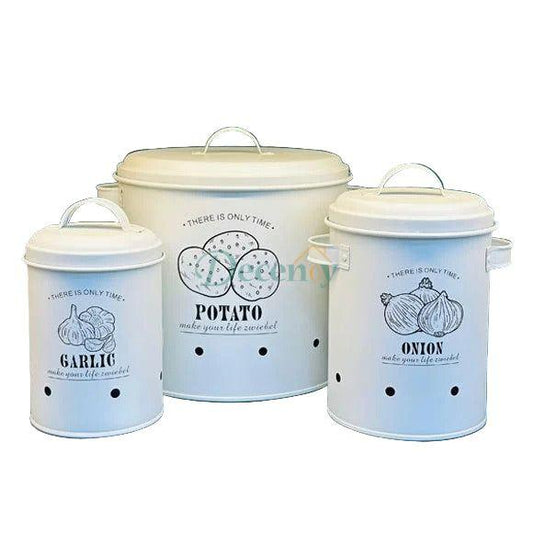 3 Pcs Retro Metal Potato Garlic Onion Storage Containers with 360° Ventilation System