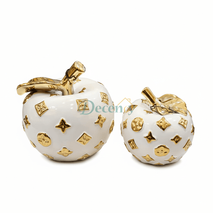 Luxury White & Gold Ceramic Apple Décor (Small OR Large – 1 Piece)