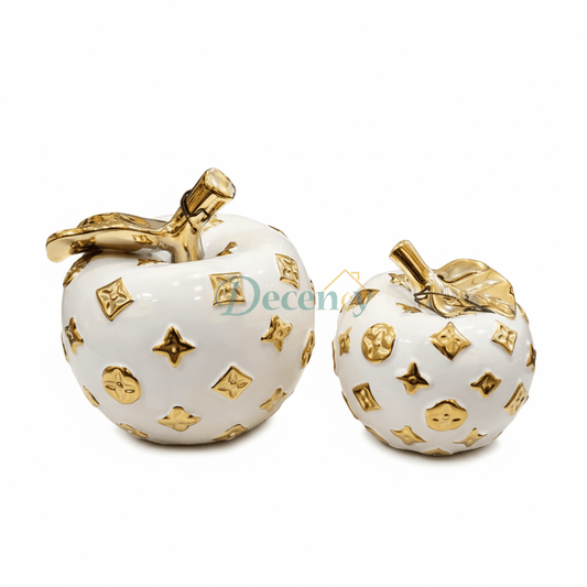 Luxury White & Gold Ceramic Apple Décor (Small OR Large – 1 Piece)