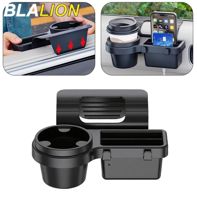 A Multifunctional Car Storage Box Featuring Cup Holders, a Beverage Rack, a Side Door Window Phone Slot, a Hanging Storage Shelf