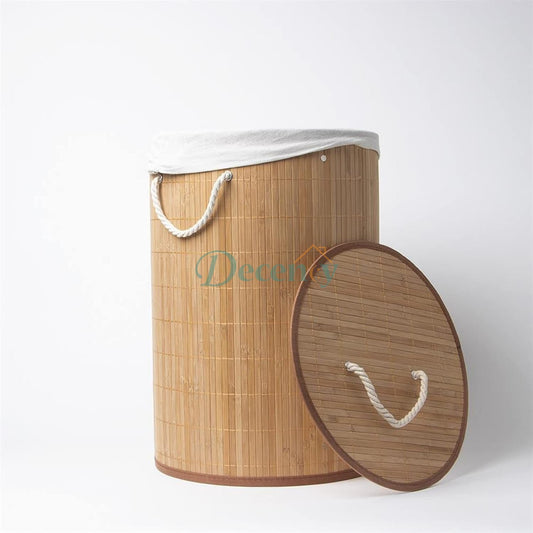 Round Foldable Natural Bamboo Laundry Basket With Lid, Washing Baskets for Laundry, Wicker Storage Baskets Hamper, Clothes Basket