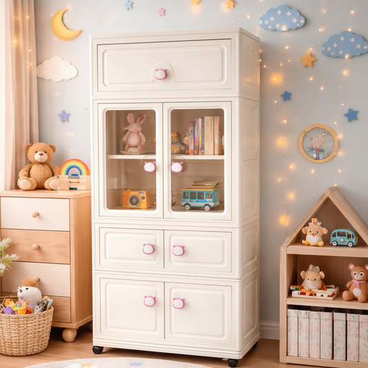 Luxury Kids Multi-Layer Storage Cabinet with Display Doors & Drawers - Model 1