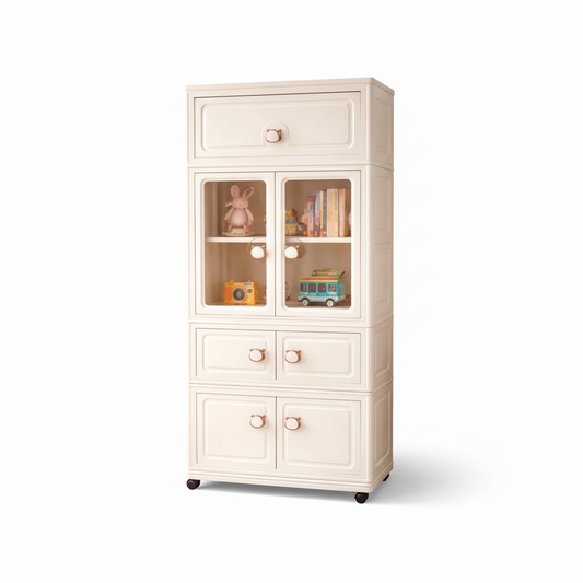 Luxury Kids Multi-Layer Storage Cabinet with Display Doors & Drawers - Model 1