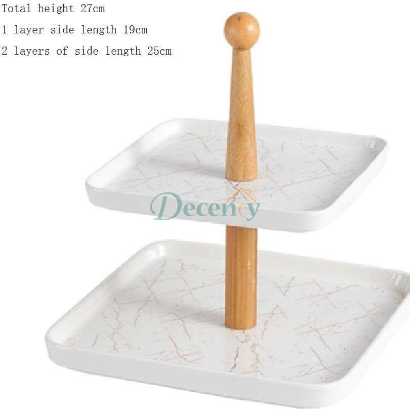 Porcelain Wood Double-Layer Fruit Plate Square Dried Fruit Plate