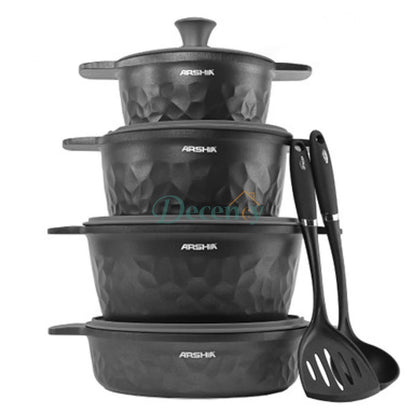 Arshia die-casted cookware set 8 pcs  black non-stick cookware set  die cast aluminum pots and pans  8 piece kitchen cookware set  durable black cookware set
