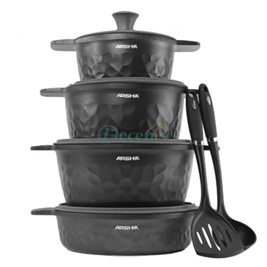 Arshia die-casted cookware set 8 pcs  black non-stick cookware set  die cast aluminum pots and pans  8 piece kitchen cookware set  durable black cookware set