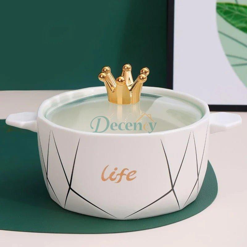 Luxury Crown Lid Ceramic Soup Bowl with Handles – 1 Piece (1200ml)