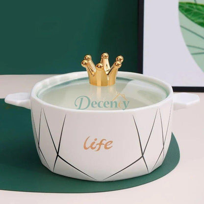 Luxury Crown Lid Ceramic Soup Bowl with Handles – 1 Piece (1200ml)