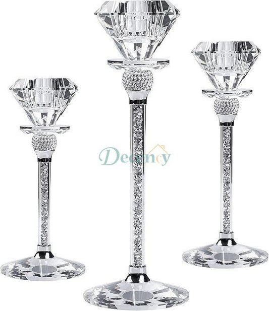 Elegant Long Crystal Candlestick with Diamond Head