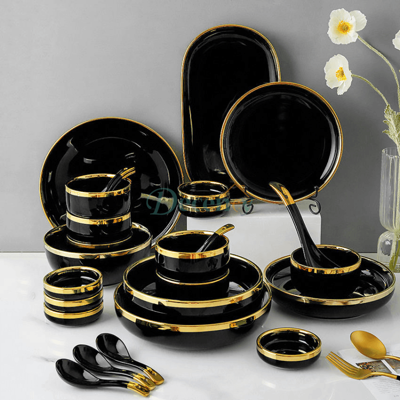 European Porcelain Dinner Set – 35 Pcs Elegant Tableware | Black