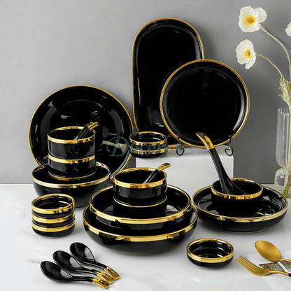 European Porcelain Dinner Set – 35 Pcs Elegant Tableware | Black