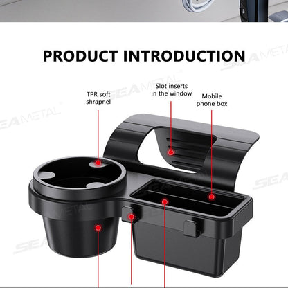 A Multifunctional Car Storage Box Featuring Cup Holders, a Beverage Rack, a Side Door Window Phone Slot, a Hanging Storage Shelf