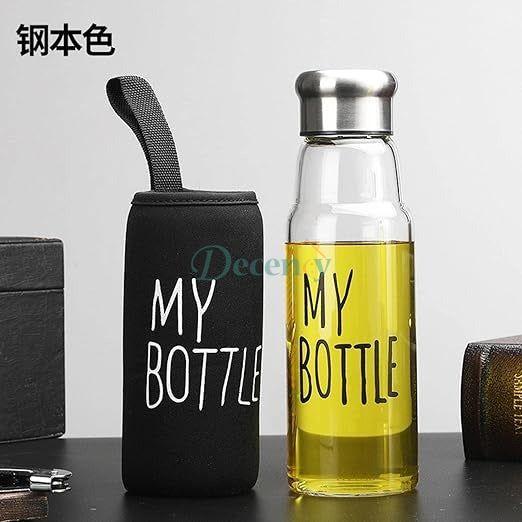 Glass Water Bottle with Steel Cap And Cover