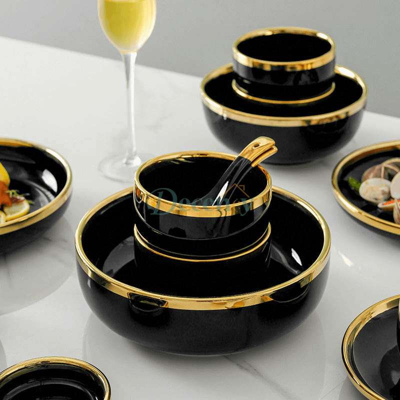 European Porcelain Dinner Set – 35 Pcs Elegant Tableware | Black