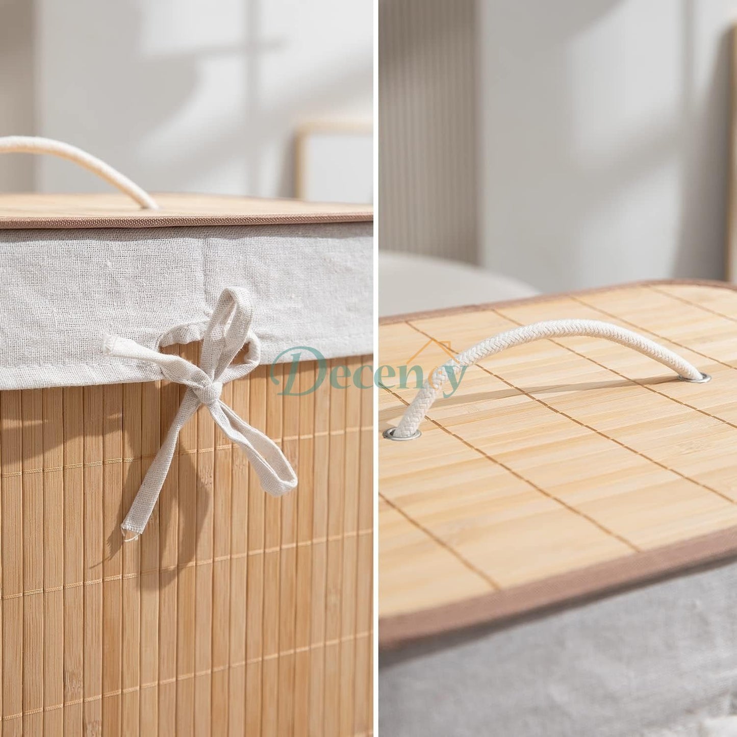 Eco-Friendly Foldable Bamboo Laundry Basket Hamper with Lid, Large - 81 Liter (Light Brown)