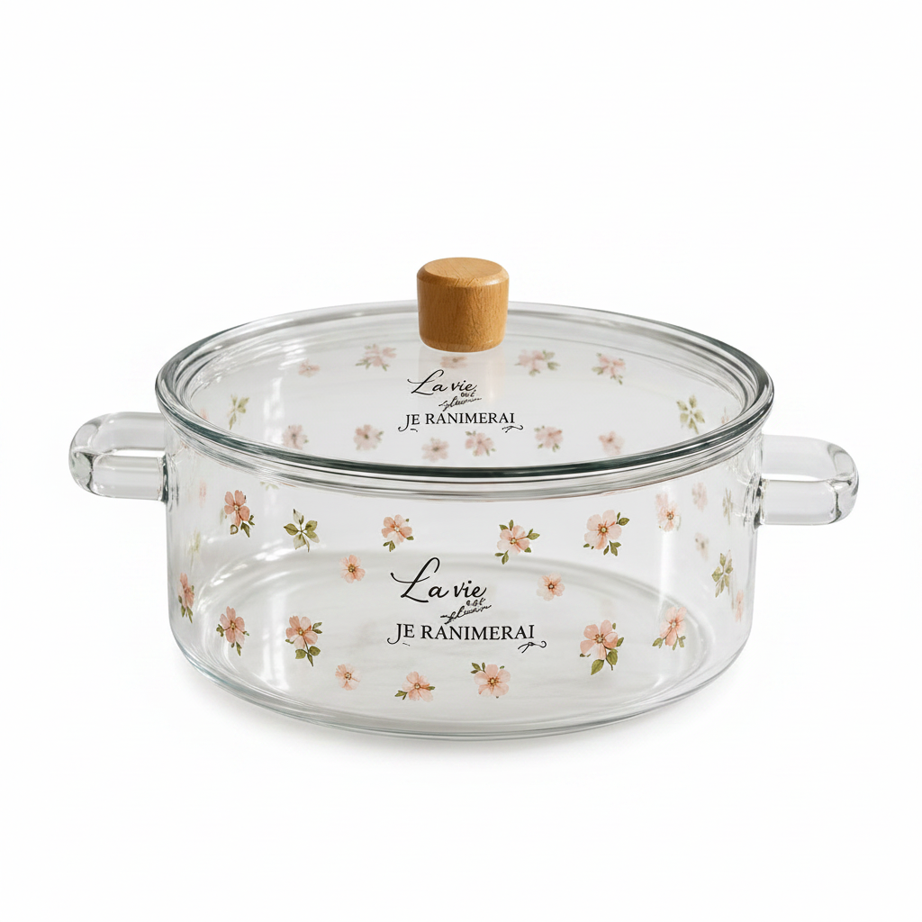 Elegant Floral Borosilicate Glass Casserole with Lid – 2.5L