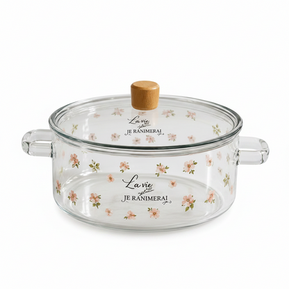 Elegant Floral Borosilicate Glass Casserole with Lid – 2.5L