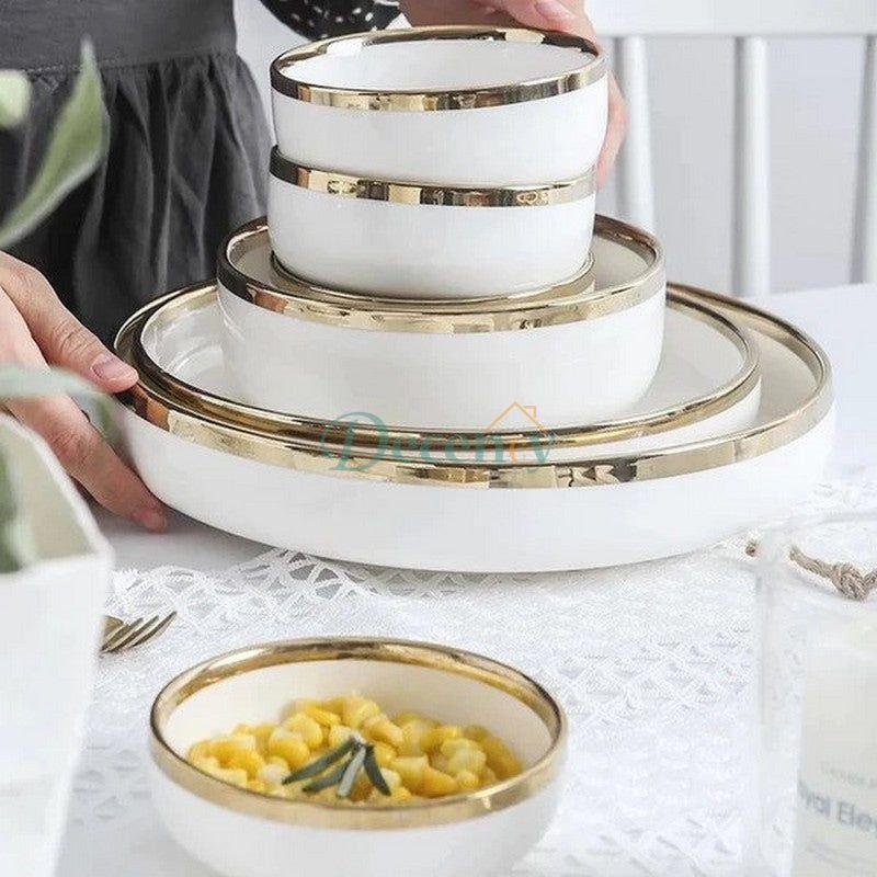 European White Gold Side Tableware Dinner Set | Elegant Ceramic Dinnerware  White