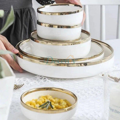 European White Gold Side Tableware Dinner Set | Elegant Ceramic Dinnerware  White
