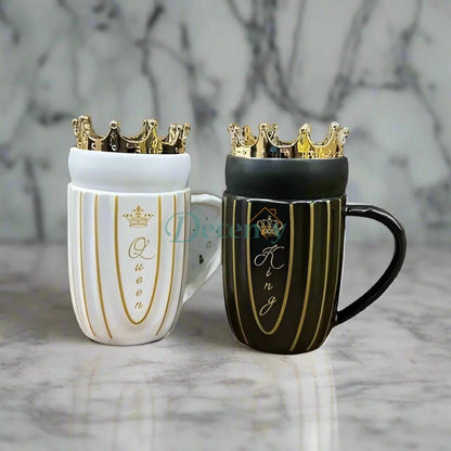 King Queen Couple Mug, Elegant Ceramic Mugs With Crown Lid, King and Queen Camping Ceramic Coffee Mugs