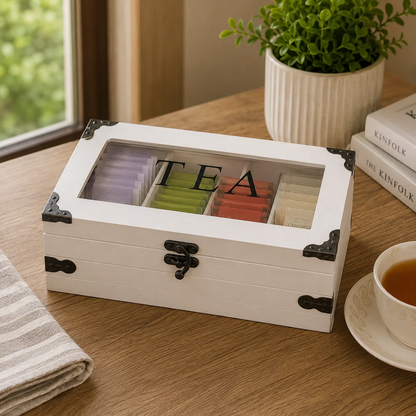 Premium Tea & Coffee Sachet Storage Box – Wooden Organizer