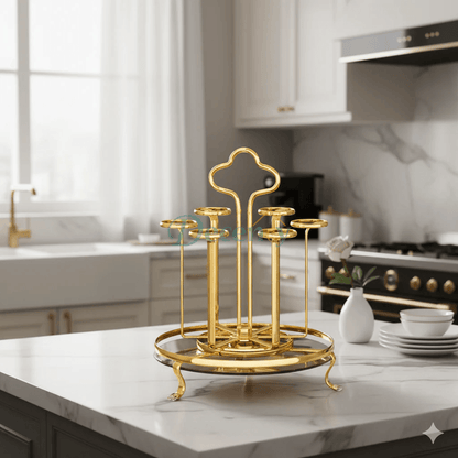 Luxury Golden Rotating Glass Stand Holder for 6 Glasses - Gold and Black Serving Tray for Dining Table in Pakistan