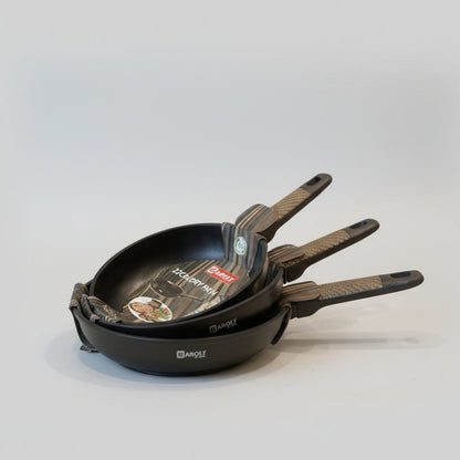 Baroly Professional Non-Stick Fry Pan Set – Premium Marble Coating with Ergonomic Heat-Resistant Handle - Black