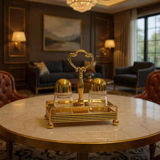 Luxury Elegant Golden Salt & Pepper Shaker Set with Stand