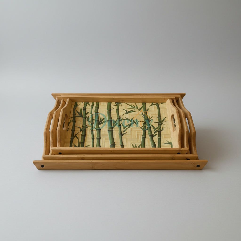 Decorative Bamboo Stalk Print  Serving Tray Set – 3-Piece