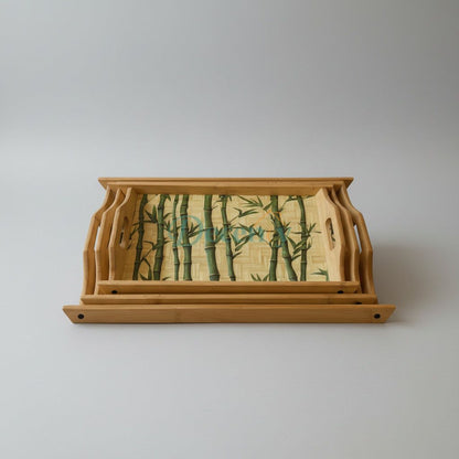 Decorative Bamboo Stalk Print  Serving Tray Set – 3-Piece