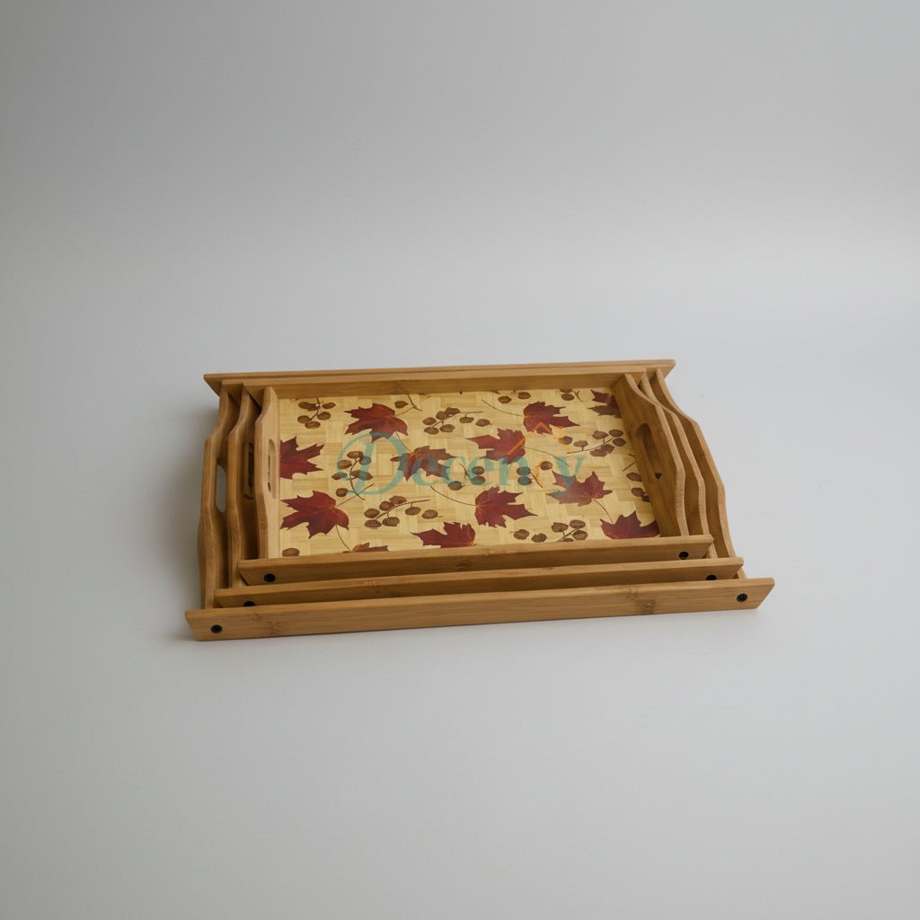 Autumn Leaf Bamboo Tray Set – 3-Piece