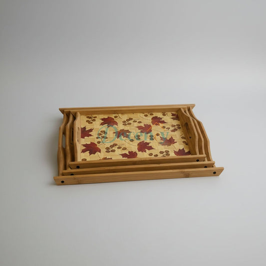 Autumn Leaf Bamboo Tray Set – 3-Piece