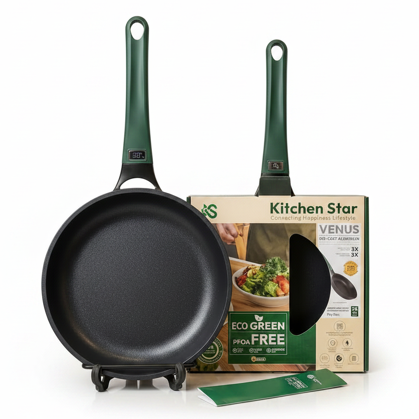 Kitchen Star granite non-stick fry pan front view on modern countertop