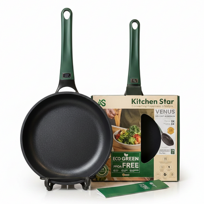 Kitchen Star granite non-stick fry pan front view on modern countertop