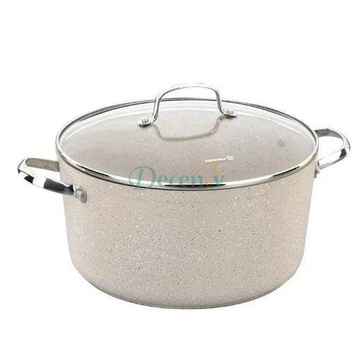 Korkmaz Granita 20cm non-stick granite casserole pot with glass lid displayed on a neutral background.