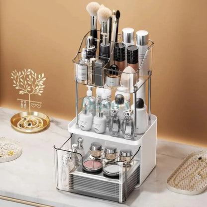 Luxury 2-Tier Acrylic Makeup & Skincare Organizer with Drawer – Space-Saving Cosmetic Storage