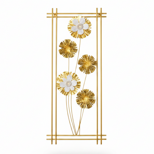 Luxury 3D iron wall art decor mounted on a modern living room wall.