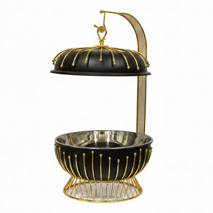 Luxury 8L black and gold hanging chafing dish placed on a marble kitchen counter