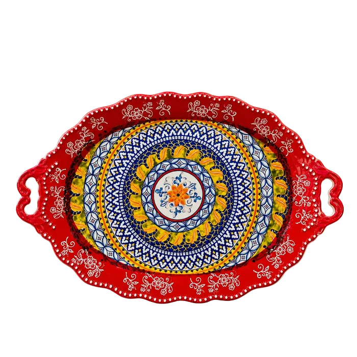 Luxury royal oval ceramic serving platter for elegant dinner presentations.